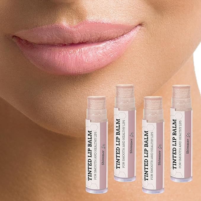 Earth's Daughter Tinted Lip Balm Shimmer Stocking Stuffers 4 Pack, Beeswax, Coconut Oil, Cocoa Butter, Vitamin E, Moisturize and Beautify, Paraben Free