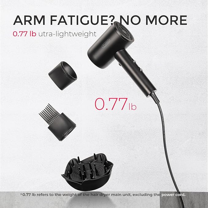 TYMO Diffuser Hair Dryer Blow Dryer - 300 Million Ionic Hairdryer with Diffuser & Comb Attachment for Curly Hair, Professional Blowdryer for Women, Cool Air Button, Small Travel Lightweight, Black