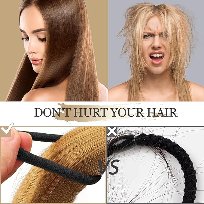 Nylon Black Hair Ties - No Damage,Strong Soft Cotton Hair Bands Accessories for Thick Hair 100PCS Ponytail Holders for Women Girls