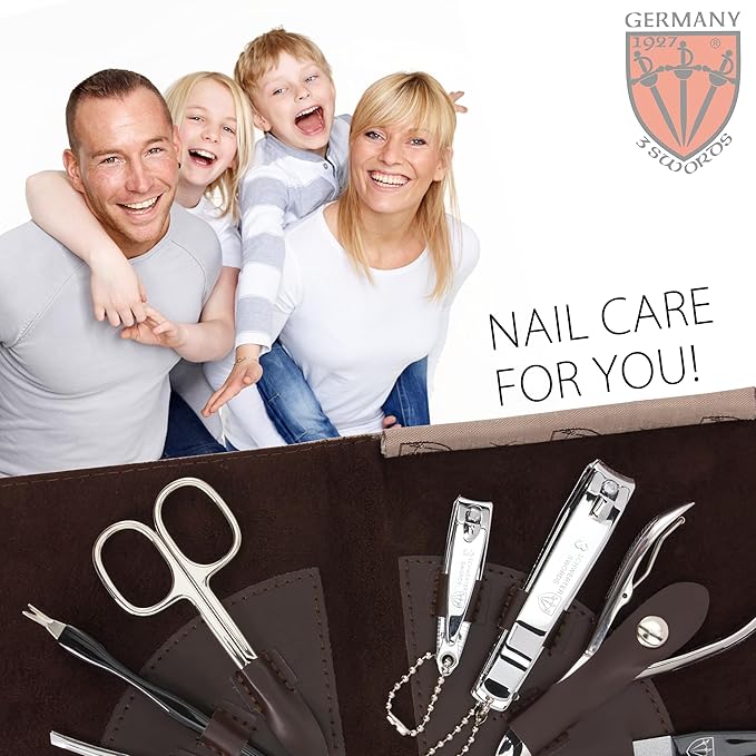 3 Swords Germany - brand quality 7 piece manicure pedicure grooming kit set for professional finger & toe nail care scissors clipper textile case in gift box, Made in Germany