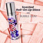 Blossom Roll on Lip Gloss, Scented Clear High Shine Moisturizing Lip Oil, Non Sticky, Infused with Real Flowers, Made in USA, 0.2oz, Bubble Gum