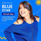 Star Hair Clips for Girls, 36 pcs Cute Accessories Kawaii Metal Snap Hairclips for Women Kids, Colorful Y2k Aesthetic Glitter Stars Barrettes Assorted Size (Blue)