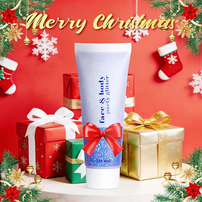 Christmas Face Glitter - Holiday Gift for Women Girls, Chunky Sparkling Glitter Makeup, Party Costume Accessories Christmas Stockings (Blue Body Glitter)