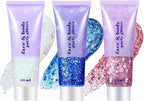 Go Ho White Pink and Blue Body Glitter Set,Singer Concerts Face Glitter Gel Makeup,Holographic Long Lasting Chunky Sequins Glitters for Eye Lip Hair Nails,Festival Rave Accessories