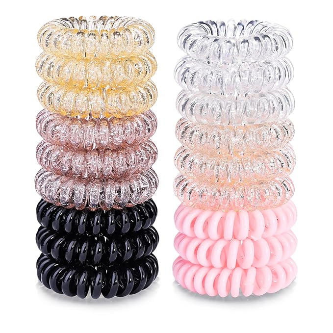 18 Pcs Women Ponytail Braid Hair Elastic No Crease Spiral Hair Ties, Girls Multi-color Waterproof Coil Hair Accessories (Small Hair Ties)