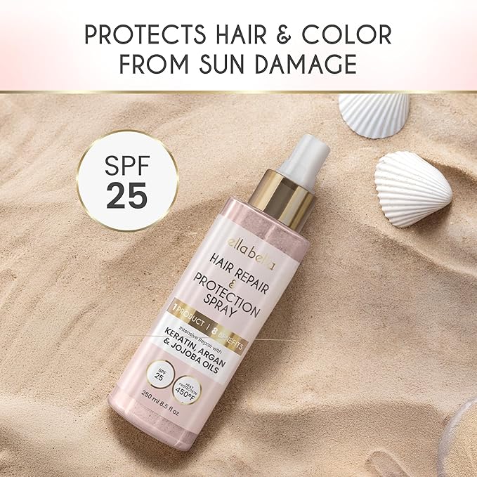 ELLA BELLA®️ All-in-1 Heat Protectant Spray for Hair • Repair, Protect, and Nourish with UV Shield • Cruelty-Free Formula with Argan Oil, Jojoba, and Keratin • Professional Hair Heat Protection Spray