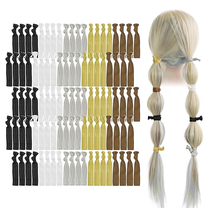 MEEDEE Soft Knotted Netural Color Hair Ties - 100 Pack No-Crease Elastic Ribbons, Ouchless Ponytails for Women, Yoga, and More