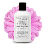 The Soap Exchange Body Lotion - Strawberries & Champagne Scent - Hand Crafted 8 fl oz / 240 ml Natural Artisan Skin Care for Hand, Face, & Body, Moisturize, Hydrate, & Protect. Made in the USA.