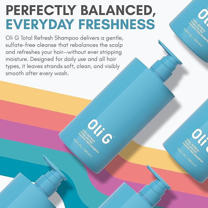 Oli G Total Refresh pH Balancing Shampoo – Lightweight Daily Cleanser for All Hair Types – With Marula Oil, Shea Butter & Quinoa Protein – Hydrating, Anti-Frizz Formula – 33.8 fl oz