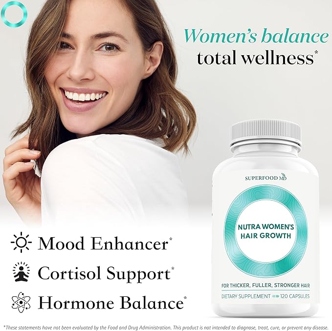 Women's Balance Hair Growth Supplements, Ages 45 and Up, Customer Proven for Visibly Thicker Hair and Scalp Coverage, Soy-Free, Made with 26 Ingredients Including Beta Carotenes - 2 Month Supply