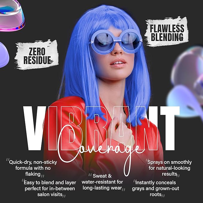 Herbishh Koloret Pastel Blue Hair Tint Spray (69g), Washable Temporary Color Mist for Light & Dark Strands, Quick-Dry, Non-Sticky, Travel-Friendly Root Touch Up for Women