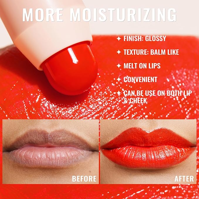 Oulac Coral Red Lipstick - Moisturizing Lipstick Tinted Lip Balm for Dry Lips | Vibrant Bright Red Lip Crayon & Blush - Lip Colour and Cheeks Makeup | 2.48g, Bloom Bloom (03)