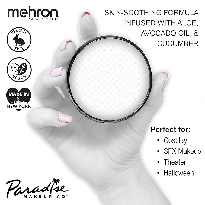 Mehron Makeup Paradise Makeup AQ Pro Size | Stage & Screen Performance, Face & Body Painting, Beauty, Cosplay, and Halloween | Water Activated Face Paint, Body Paint 1.4 oz (40 g) – White