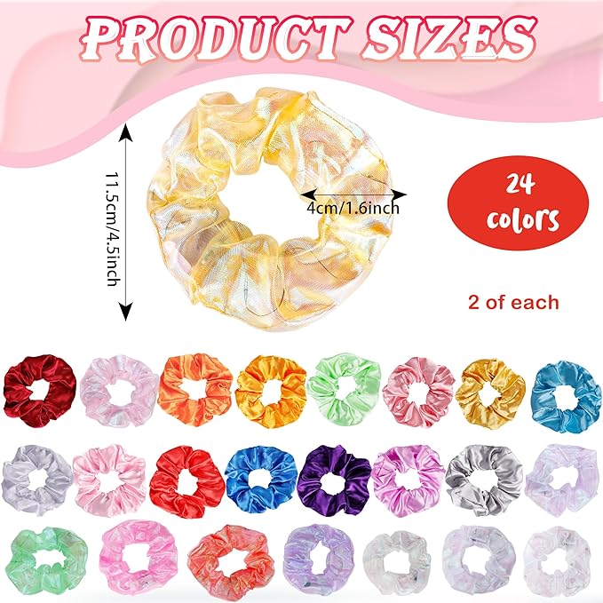 48 Pcs Light up Scrunchies Luminous Hair Scrunchies Neon Colorful Hair Tie for Women Girls Glow in the Dark Christmas Carnival Party Supply