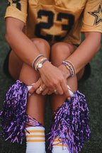 K'lani Game Day Hair Tie Bracelets – 5-Pack Stretchy No-Crease Hair Ties & Stylish Bracelets – Team Color Accessory for Hair or Wrist - Purple & Yellow, Large