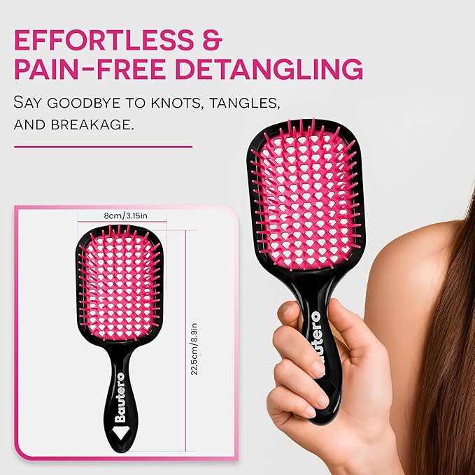 Bautero Brush Detangler Brush for Wet & Dry Hair, Pain-Free Brushing on All Hair Types, Knot Removal, Vented Hair Brush, Sakura Blossom