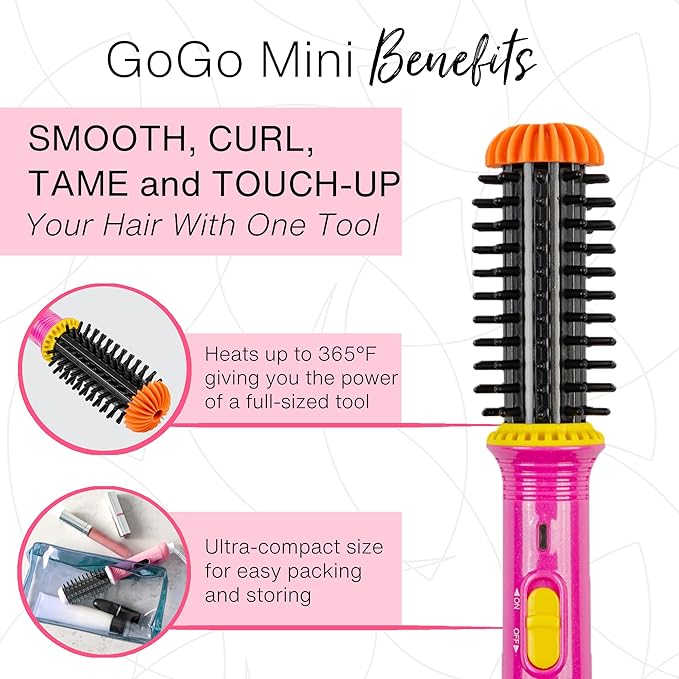 CALISTA GoGo Mini Heated Round Brush | Curl, Touch-Up, De-Frizz, and Style Hair with the Mini 7” Styling Tool | Heats to 365°F | Perfectly Designed Travel Tool | Dual Voltage (Peachy Pink)