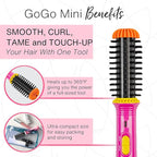 CALISTA GoGo Mini Heated Round Brush | Curl, Touch-Up, De-Frizz, and Style Hair with the Mini 7” Styling Tool | Heats to 365°F | Perfectly Designed Travel Tool | Dual Voltage (Peachy Pink)