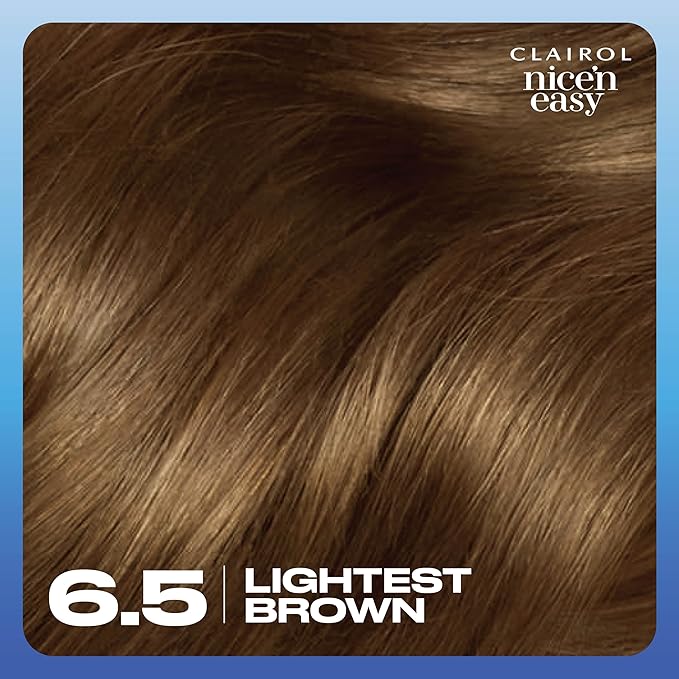 Clairol Nice'n Easy Permanent Hair Dye, 6.5 Lightest Brown Hair Color, Pack of 3