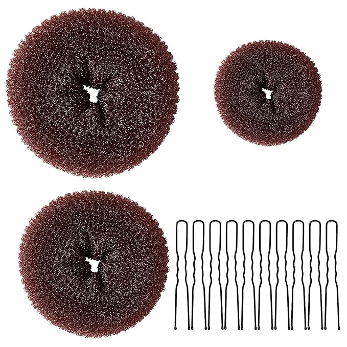 TsMADDTs Donut Hair Bun Maker, 3PCS Dark Brown Ring Style Bun Maker with 20PCS U Shaped Hair Pins for Women Dance