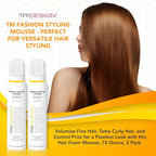 TRI Fashion Volumizing Mousse for Wavy Hair - Taming Curls, Frizz Control & Shine, Styling Foam for Women - 10 Ounce (2 Pack)