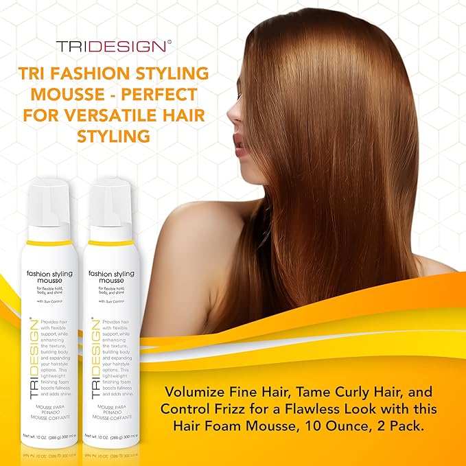 TRI Fashion Volumizing Mousse for Wavy Hair - Taming Curls, Frizz Control & Shine, Styling Foam for Women - 10 Ounce (2 Pack)