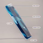 WAVEY Quality Hair Comb for Men and Women, Recycled Ocean Plastic, 7 Inches length perfect for home and travel, Wide and Fine Tooth for thick, thin, wavy, straight and curly hair styling - BLUE
