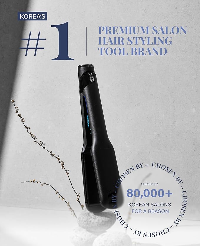 GLAMPALM Hair Straightener 1.5" Wide Ceramic Flat Iron Infused with Vita C, Korea's No.1 Professional Salon Tool for Long Hair, Dual Voltage, Digital LED (210°–450°), 45s Fast Heat-Up (GP501T)