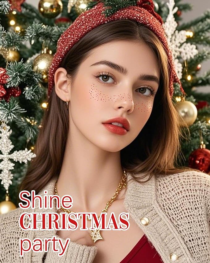 Red Face Glitter - Waterproof and Long-Lasting Body Glitter Speckles, Sparkle Makeup Patches for Festivals and Parties (RED - 8 Sheets)