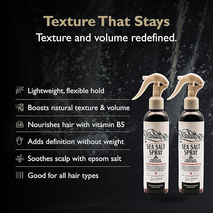 Sea Salt Spray – Lightweight Texture, Volume, and Flexible Hold with Epsom Salt & Pro-Vitamin B5 (2-pack, Obsidian Cardamom)