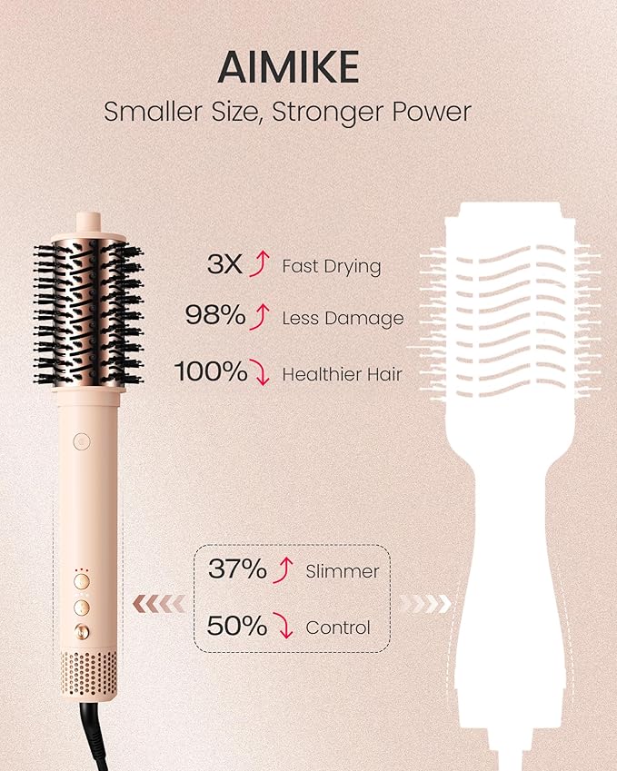 AIMIKE HyperFlow High Speed Blow Dryer Brush, One-Step Hair Dryer & Styler Volumizer, Detachable Hot Air Round Brush for Smooth Blowout, 3X Fast Drying & No Heat Damage, Travel Friendly, 3.3'' Overall