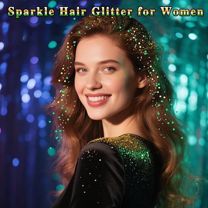 MEICOLY Gold and Green Face Glitter,Green Face Glitter,Gold Hair Accessories,Sparkle Halloween Body Glitter Makeup for Mardi Gras Carnival Festival Party,St Patricks Day Accessories
