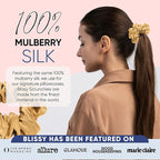 Blissy Silk Scrunchies (3 Pack) - 100% Pure Mulberry Silk - 22 Momme 6A High-Grade Fibers Scrunchie for Straight & Curly Hair - Preventing Breakage, Tangling, & Creasing (Gold Skinny)