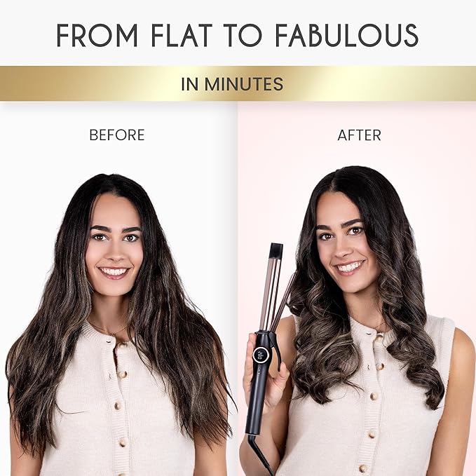 ELLA BELLA® Slimline Curling Iron 1 Inch - Professional Curling Wand with Dual Voltage, Titanium Coating, for Long-Lasting Curls and Reliable Styling