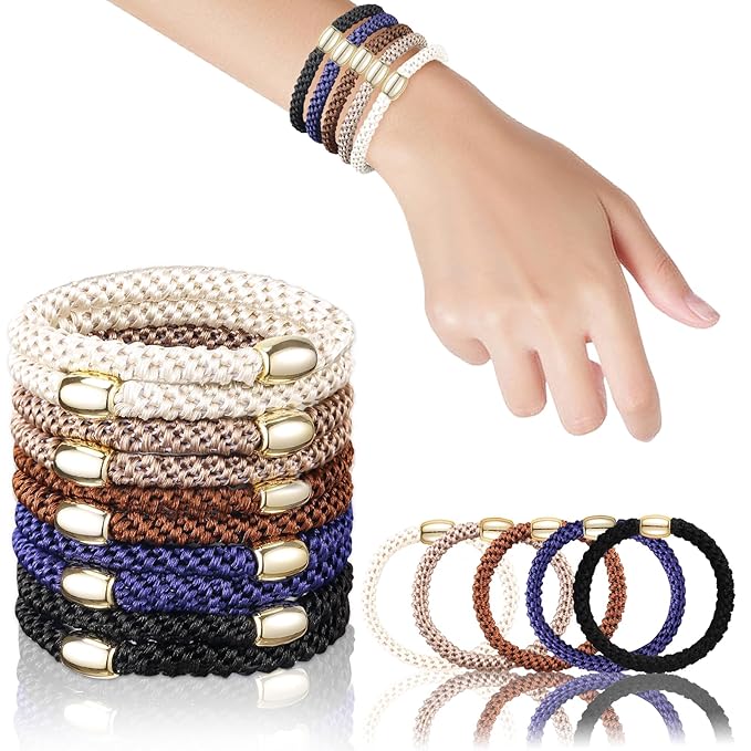 Hair Ties No Damage - 10PCS Ponytail Holders - Elastic Hair Ties for Thick Hair - Braided Hair Bands for Women Girls's Hair - Classic Dinner