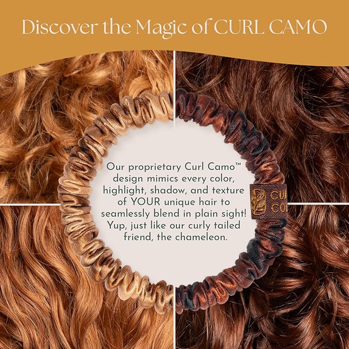 Authentic Mulberry Silk Skinny Hair Match Scrunchies for Women, Anti Breakage Hair Ties for Curly Thick & Thin Hair, 100% Silk for Buns & Ponytail, Strawberry/Auburn (4 Pack)