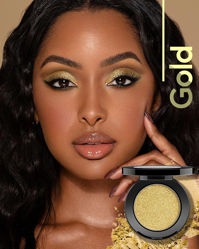 Gold Eyeshadow Single Handmade Pressed Eyeshadow Palette Long Lasting With No Creasing, Intense Color Pigmented Gold Eye Shadow-1Gold