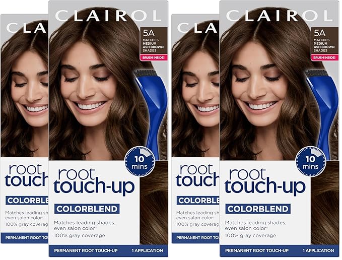 Clairol Root Touch-Up by Nice'n Easy Permanent Hair Dye, 5A Medium Ash Brown Hair Color, Pack of 4