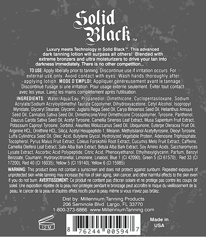 Millennium Tanning SOLID BLACK 100X Dark Tanning Lotion Indoor Outdoor Bronzer Tanning Bed Lotion 13.5 fl. oz. 2-PACK