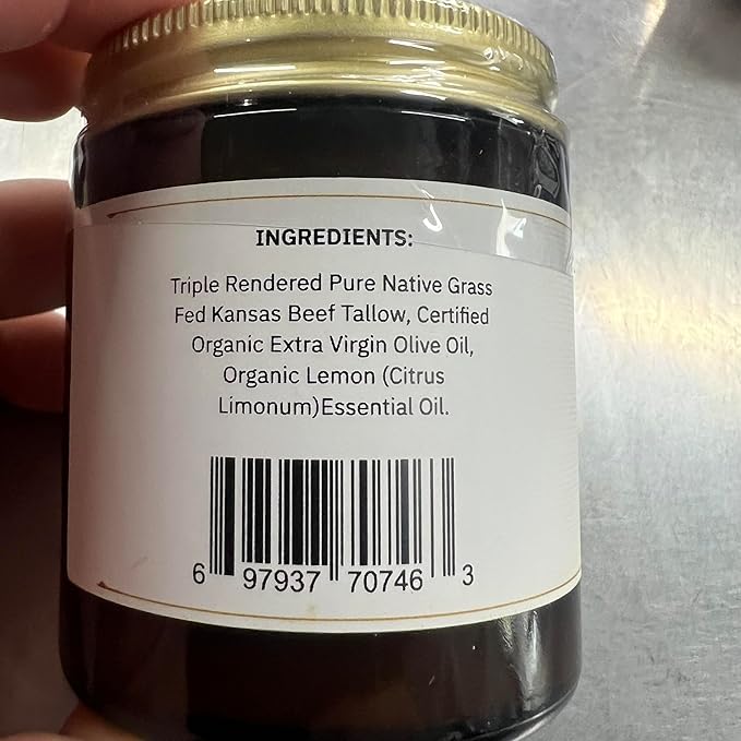Grass Fed Beef Tallow Balm - 4 oz - Made in USA - Organic Grass Fed and Finished Tallow - Moisturizing Skin Care Lemon