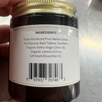 Grass Fed Beef Tallow Balm - 4 oz - Made in USA - Organic Grass Fed and Finished Tallow - Moisturizing Skin Care Lemon