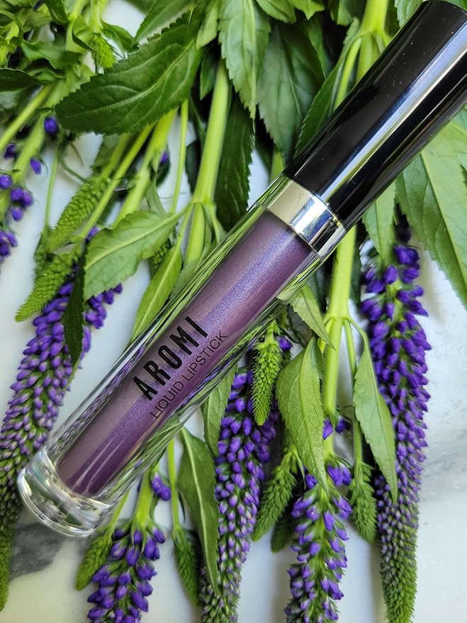 Aromi Plum Metallic Liquid Lipstick | Dark Plum Lip Color with a Shimmery Finish, Vegan, Cruelty-free, Long-Lasting, Smudge Proof, Handmade (Silver Plum)