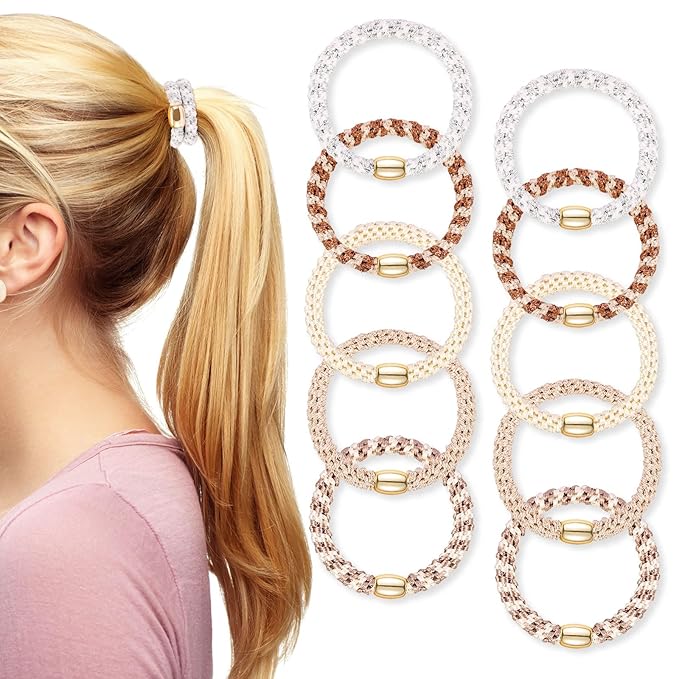 Hair Ties No Damage - 10PCS Ponytail Holders - Elastic Hair Ties for Thick Hair - Braided Hair Bands for Women Girls's Hair - Milk apricot color