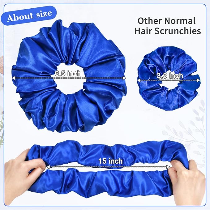 CEELGON Royal Blue Big Satin Scrunchie6.5 Inches Jumbo Scrunchies Silky Hair Ties Oversized Ponytail Holderfor Thick Curly Hair Extra Large Hair Accessories for Women (Royal Blue)