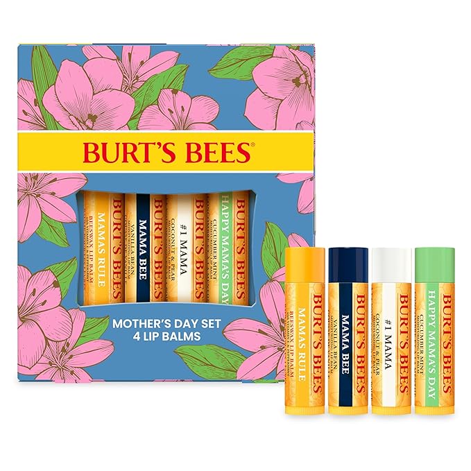 Burt's Bees Gifts Ideas - Balm Bouquet Lip Balm Set, Original Beeswax, Vanilla Bean, Cucumber Mint, Coconut & Pear Pack, Natural Origin Lip Treatment, 4 Tubes, 0.15 oz.