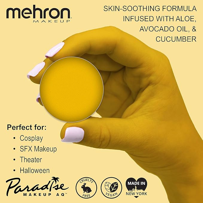 Mehron Makeup Paradise Makeup AQ Refill Size | Face & Body Painting, Beauty, Cosplay, and Halloween | Water Activated Face Paint, Body Paint .25 oz (7 ml) (Yellow)