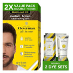 2X Reusable Hair & Beard Dye System for Men – Up to 10 Uses | 7-Minute Natural-Looking Gray Coverage | No-Drip Cream with SkinArmour® – Cleverman (Medium Brown)