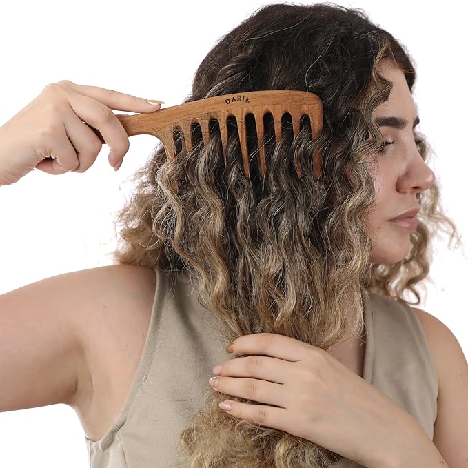 Wide Tooth Wooden Comb Handmade - Natural Vintage Style Wide Tooth Comb for Curls Gentle Styling - Anti-Static Wood Hair Combs For Women Detangling (Extra Wide Tooth)