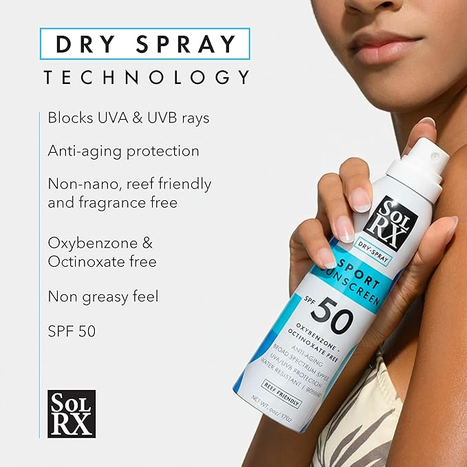 SolRX SPORT SPRAY SPF 50 Sunscreen Spray SPF50, Reef Friendly, Broad Spectrum Sunscreen for Face and Body, Oxybenzone Free