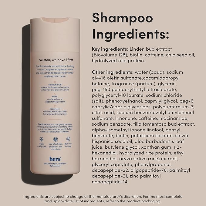 hers Full Volume Shampoo & Conditioner Set - Volumizing Shampoo and Conditioner for Women with Biotin - Adds Lightweight Volume, Shine & Bounce - Coastal Cedar Citron - 2 x 6.4 fl oz